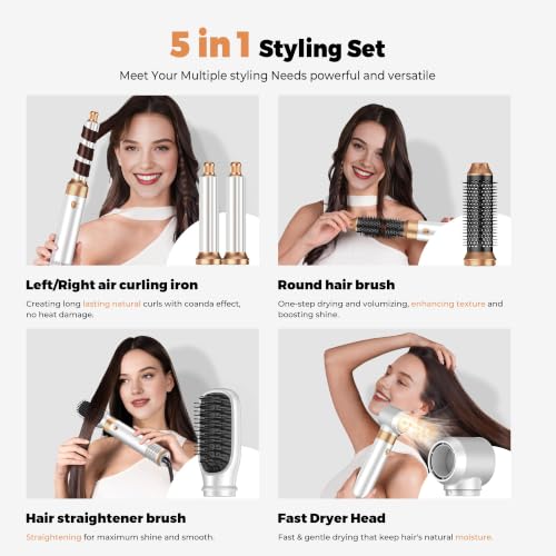 Image of 5 in 1 Blow Dryer Brush Set, Hot Air Styler Air Curling Wrap Air Curler Low Heat Hair Care, Round Brush Blow Dryer Hair Styling Tools Gift for Dry,Volumize,Straight,Curl, 110-120V