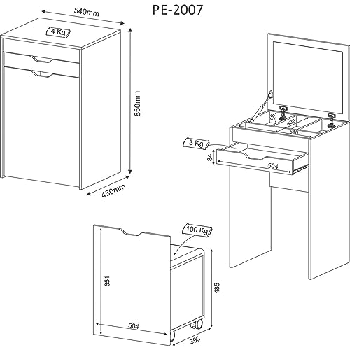 Penteadeira Compacta PE2007 Tecno Mobili Branco - Branco/Tecido 369