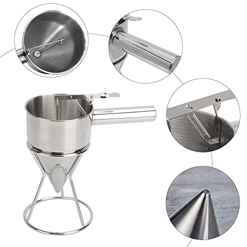 Foto von DAJASD Kolbentrichter, Edelstahl Backtrichter, Pfannkuchen Teigspender mit Gestell, für Home Kitchen Bäckerei, Cupcakes Waffeln,Teigportionierer (Silber)