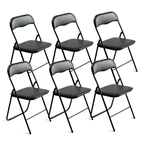 THE SECRET HOME – Pack de 6 Sillas Plegables de PVC y Metal – Alto. 80 cm x Ancho. 45 cm – Asiento Auxiliar para el Hogar   Silla con Patas Antideslizantes   Color Negro
