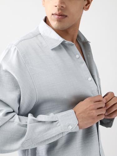 Image of Urbano Fashion Men's Linen Blend Full Sleeve Relaxed Fit Casual Solid Shirt