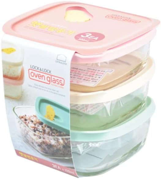 Lock&Lock Oven GLass Cooked Rice Storage Container for Freezer pastel color Set of 3