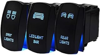 WeiSen 3PCS Blue Rocker Switch LED LIGHT BAR and REAR LIGHTS and SPOT LIGHTS Toggle Switch Universal 5Pin ON-OFF Fit ATV UTV Polaris RZR Jeep Marine Boat Car Rv Vehicles Truck SUV Can-Am Maverick,etc