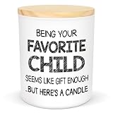 TEEZWONDER Mothers Day Gifts for Mom from Daughter Son - Favorite Child Vanilla Lavender Candle 10 oz - Dad Mom Birthday Gifts, Funny Gift for Grandma Grandpa, Scented Candles for Men Women