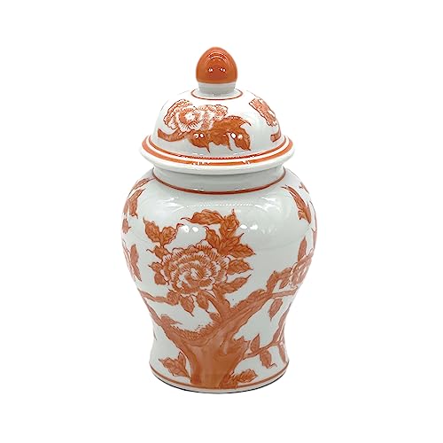 Galt International 8" Ceramic Ginger Jar With Lid - Tea Storage, Decorative, Home Decor Jar (Orange & White) #TOP2