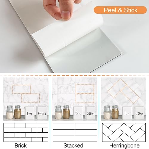 Vaovi Peel And Stick Backsplash Subway Marble Tiles,Kitchen Wall Bathroom Shower Individual Tile Stickers 3.93Inx7.87In thumb #4