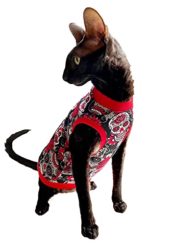 Camiseta para gato Sphynx de calaveras rojas talla XS