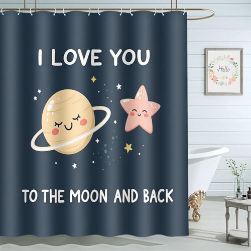 Moslion I Love You to The Moon and Back Stars Shower Curtain Set 72x72 Inch Bathroom Decor Waterproof Fabric Curtains with Hooks