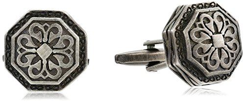 Stacy Adams Men's Octagon Cuff Links with Antique Pattern, Gunmetal, One Size