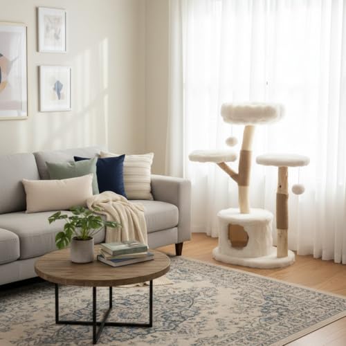 Árbol para Gatos Grande de Madera Real y Sisal Blanco miniatura 7