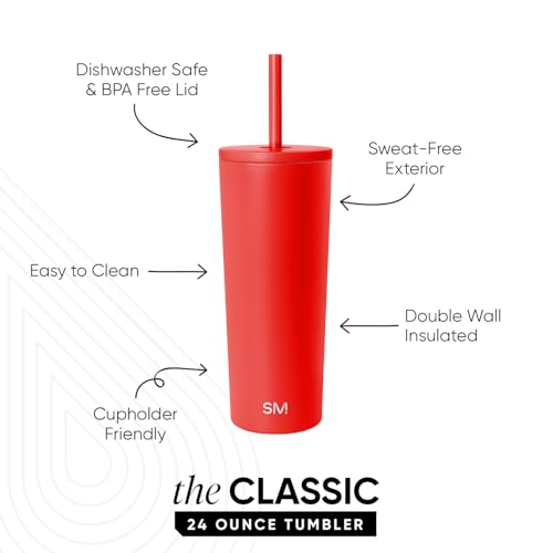 Image of Simple Modern Classic Tumbler with Straw Lid | Insulated Iced Coffee Cup Reusable Stainless Steel Water Bottle Travel Mug | Gifts for Women Men Her Him | 24oz | Saffron