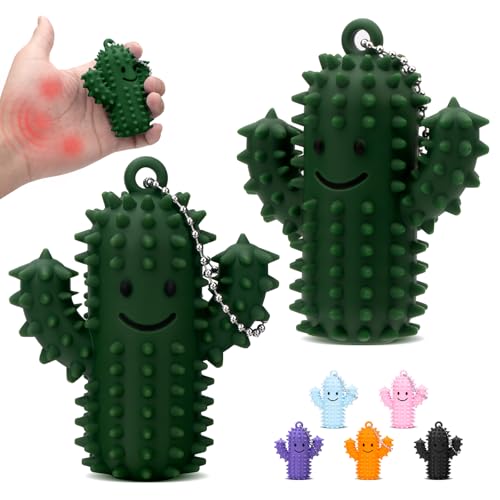 Tizuxa 2Pcs Little Ouchies Pain Fidget, Silicone Cactus Pain Stim Fidget Toy for Adults, Little Ouchies Grippie Spiky Stim Tool Keychain for Hard Spiky Sensory Toys Anxiety Relief Fun Gifts, Green