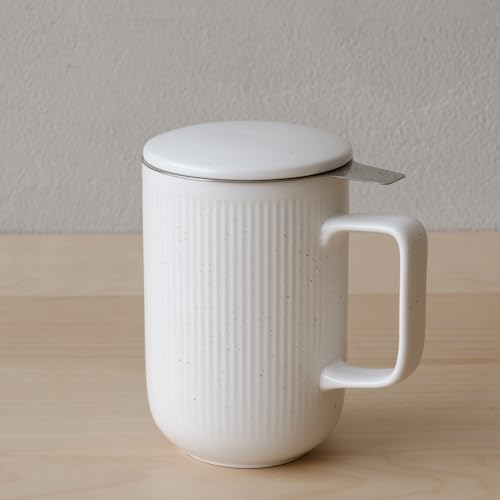 WENSHUO Tea Infuser Mug with Lid, Ceramic Cup for Loose Leaf, 20 oz,White
