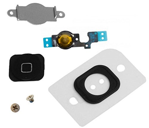 EShine Home Button Replacement Key Cap, Flex Cable, Rubber Gasket, Metal Piece , 2 Screws for iPhone 5C (Black)