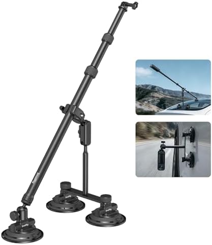 SMALLRIG Car Mount for Insta360 X5/X4/X3, for DJI OSMO 360 Camera, for GoPro, Triple Suction Cup Mount Kit with 120cm/47.2" Invisible Telescopic Selfie Stick, Ball Head, Magic Arm Clamp, Adapter -5843