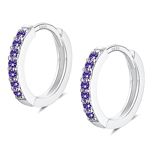 EPIRORA Silver Hoop Earrings for Women, Sterling Silver Small Huggie Hoop Earrings | Hypoallergenic Amethyst Cubic Zirconia Hoops Earrings Jewellery Gifts for Girls Birthday Wedding