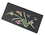 BPLeathercraft Genuine Leather Checkbook Cover, Dragonflies & Iris Flower Pattern
