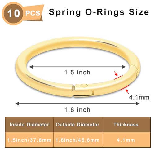 Image of CooBigo 10Pack 1-1 /2 inch inch Large Round Carabiner Clips, Metal Spring O Rings for Organizer Key Rings, Paracord Keychain Lanyard, Pet Chains, Purse Hardware, Key Snap Hooks DIY Accessory (Gold)