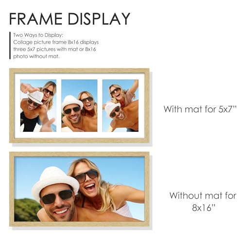 Image of DUENPY 8x16 Collage Picture Frame, Made of Natural Solid Wooden Picture Frames, Displays 3 Picture Frames 5x7, or 8x16 (Without Mat) Wall Decor, Wall Hanging, Solid Color.
