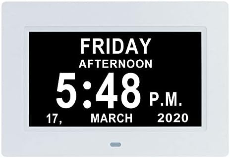 Johnziny 7 Inch Digital Clock with Date Day of Week-12 Alarm Options with Auto-Dim,Large Non-Abbreviated Day&Month Memory Loss Clock for Seniors,Dementia,Impaired Vision
