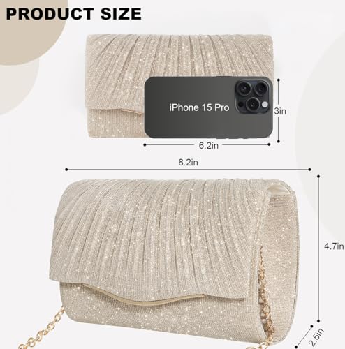 Clutch Purses for Women Formal Dressy Evening Bag Handbags Crossbody Bag for Wedding Cocktail Prom Party Elegance Charm (Champagne)