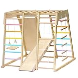 Curious Cub Foldable 7 in 1 Jungle Gym Set for Kids - Durable Climbing Triangle for Toddlers, Colorful Climbing Toys Indoor with Swing, Rope & Rock Climb, Monkey Bar, Ramp & Slide
