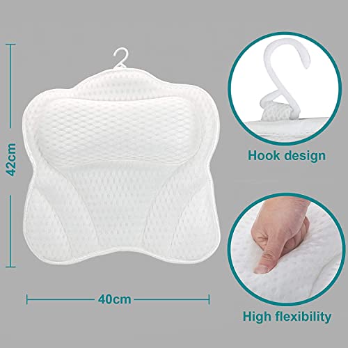 Acalu Luxury Bath Pillow, Bathtub Pillow For Tub Spa For Neck Head Shoulders Back Support, Thick Bath Cushion With 6 Suction Cups 4D Air Mesh Men Women Comfortable Quick Dry Head Rest Bath Accessories #TOP2