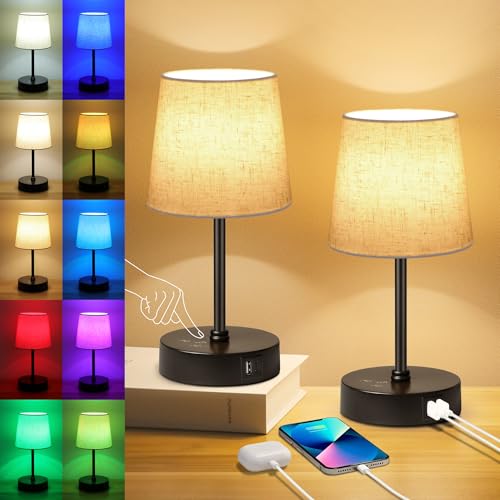 Ascher Small Bedside Table lamp Set of 2, RGB Color