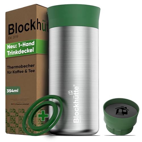 Blockhütte Coffee to Go Becher Edelstahl 354 ml, Kaffebecherhalter to Go Thermo 8h Heiße Getränke, Termokaffeebecher Auslaufsicher, Thermobecher Spülmaschinenfest