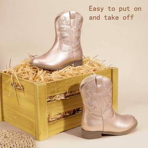PANDANINJIA Girls Toddler Cowgirl Boots Riding Round Toe Boys Cowboy Boot Little Kids Short Calf Western Cowgirl Booties4