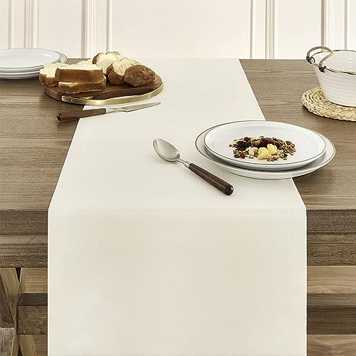 Image of ZeeMart Basic Linen Style Table Runner, 14 x 36 Inch Off White, Rustic Farmhouse Creamy White Table Runners 36 Inches Long, Everyday Polyester Table Runner - Machine Washable & Easy Care