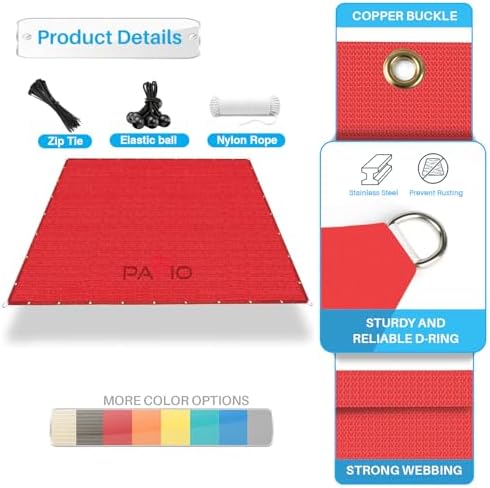 Patio Paradise 14' x 30' Sun Shade Cloth with Grommets Rectangle Shade Sail Canopy Pergola Cover with Straight Edge, UV Block Fabric for Backyard Deck Outdoor Activities, Red - 1