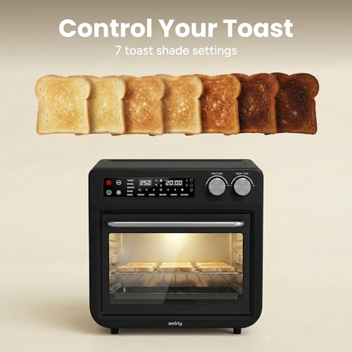 SMIRLY Digital Air Fryer Toaster Oven Combo, 25L Convection Countertop Oven, 10-in-1 Multi-Function Fits 12\" Pizza & 6 Slices of Toast, Stainless Steel, Black