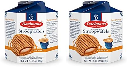 DAELMANS Stroopwafels, Dutch Waffles Soft Toasted, 2 Pack Assortment, Caramel, Office Snack, Kosher Dairy, Authentic Made In Holland, 8 Stroopwafels Per Box (2 Pack)