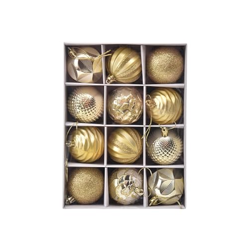 12pcs 6CM Christmas Tree Baubles Shatterproof Christmas Baubles UK Xmas Tree Decorations Hanging Ornaments with Gold Accents for Winter Holiday Party Home A