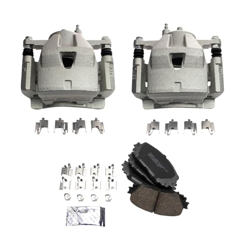 Image of TRQ Front Brake Caliper Set Zinc Coated Brackets Pads Compatible with 2012-2018 Toyota Yaris