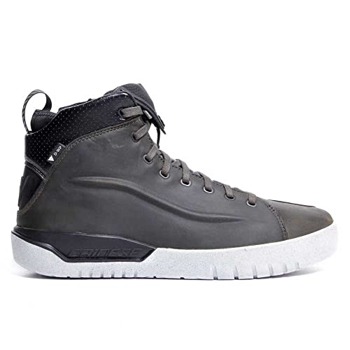 Dainese Metractive D-WP Shoes, Leather Waterproof Motorcycle Sneakers, Men, Smoke-Green/White, 45