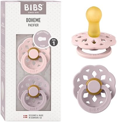 BIBS Boheme Schnuller 2er-Pack. BPA-frei, Kirschform Nippel. Naturkautschuk/Latex, Hergestellt in Dänemark. 0-6 Monate (2er Pack), Blossom/Dusky Lilac