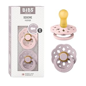 BIBS Boheme Schnuller 2er-Pack. BPA-frei, Kirschform Nippel. Naturkautschuk/Latex, Hergestellt in Dänemark. 0-6 Monate (2er Pack), Blossom/Dusky Lilac