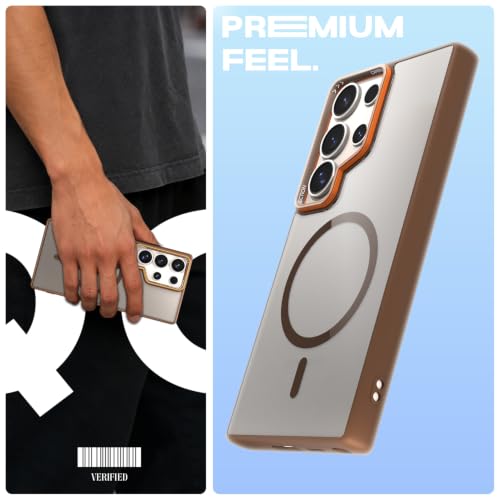 Image of Pikkme Back Cover for Samsung Galaxy S24 Ultra 5G | Shockproof | Mag-Safe Compatible | Hard Transparent Back | Premium Raised Camera Protection | Bumper Case (Brown Mag-Safe)