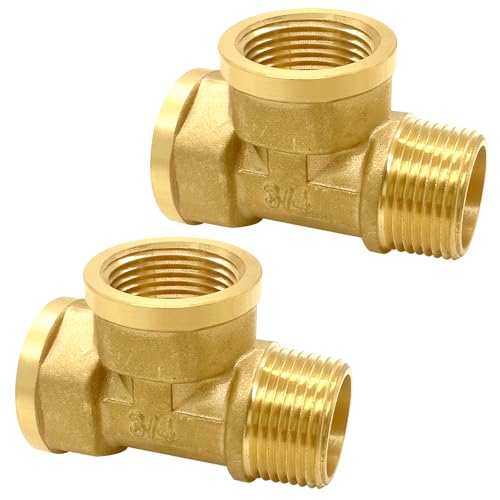Uenede Brass 3/4 Inch NPT FFM Tee Pipe Fitting, 2PCS