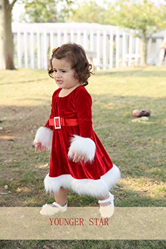Little Girls' Holiday Christmas Santa Sparkle Hood Red Dress With Belt #TOP1