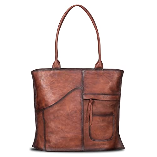 Image of IVTG Genuinel Leather Shoulder Bags Women Vintage Handmade Tote Purse Top Handle Large Capacity Satchels