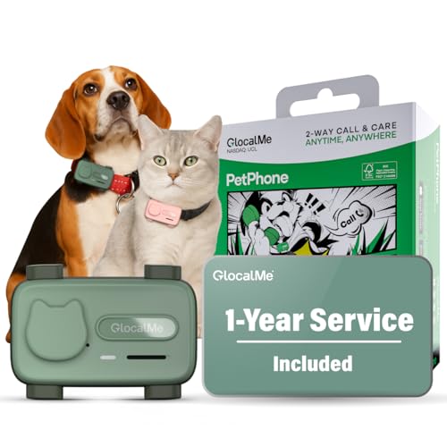 GlocalMe PetPhone Pet Tracker with 1 Year Service, Support Play Music and Two-Way Call, Pet Community and AI Health Alerts, Real Time Tracking and Vir
