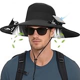 Hat with Fans Solar Power Wide Brim Solar Fan Hat, Sun Hat with 2 Fans Two Power Supply Modes, Outdoor Solar Powered & USB Charging Fishing Hat for Men Women Solar Fan Hats for Men