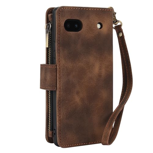 Dteck for Google Pixel 6A Case (6.1") 2022 Release, PU Leather Protective Flip Wallet Case with Card Holder Slots/Pockets, Portable Lightweight Fold Stand Cover with Shoulder Strap Lanyard, Brown