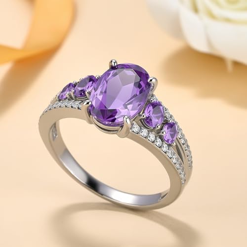 3ct Oval-Cut Natural Amethyst Engagement Ring Solitaire Purple Ring Solid 10k 14k 18k Gold Wedding Band Womens Engraved Promise Birthday for Women Wife3