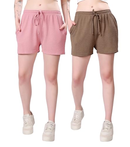 Image of London Hills Shorts for Women Textured Waffle Knit with Pockets for Gym, Sports, Running, Yoga, Cycling, Walk Casual Shorts Or Half Lower, Hot Pant, Half Trouser, Pack of 1, Pack of 2, Pack of 3