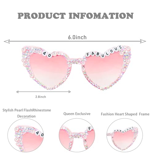 40th Birthday Glasses for Women - Pink 40 & Fabulous Shiny Diamond Pearl Sunglasses for Women 40th Birthday Party Supplies2