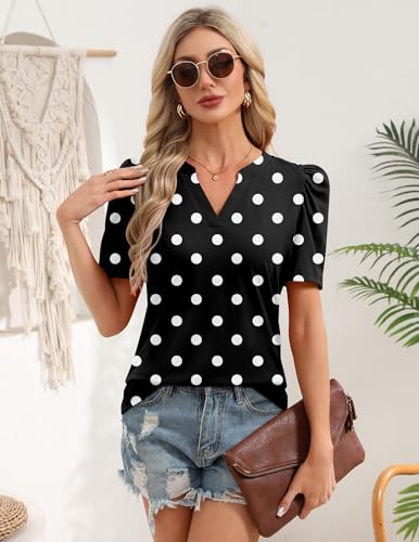 Image of Zeagoo Women Blouses Puff Short Sleeve Tops V Neck Dressy Casual Spring Shirts Boho Floral Cute Clothes 2026